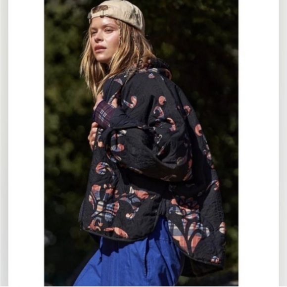 Free People Jackets & Blazers - Free People Movement Pippa Reverse Applique Print Embroidered Black